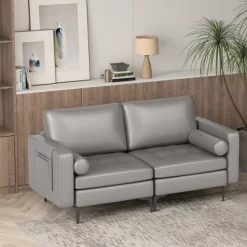 Costway Modern Loveseat 2-Seat Sofa Couch With 2 Bolsters Side Storage Pocket Grey/Red -Baxton Studio Store GUEST 329d1577 65c1 40f0 b850 bc3806c4bb4c