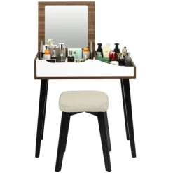 Costway Vanity Table Set With Flip Top Mirror Dressing Makeup Study Padded Stool -Baxton Studio Store GUEST 32b39fd6 606a 4ab7 8daa 74ec99435377