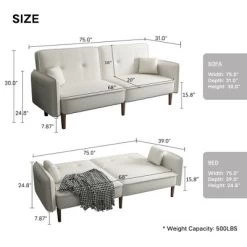 Convertible Futon Sofa Bed With Wooden Legs - ModernLuxe -Baxton Studio Store GUEST 32f99501 2cea 475a 9d8f ec5503ec7717