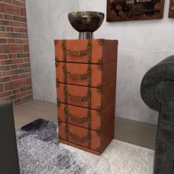 Traditional Faux Leather 5 Drawer Chest Camel Brown - Olivia & May -Baxton Studio Store GUEST 341741eb 3fdc 4144 b3eb a2e9fce61141