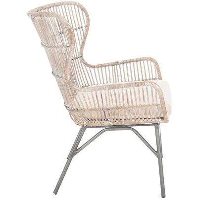 Lenu Rattan Accent Chair W/ Cushion - Grey White Wash/White/ Black - Safavieh 5 Lenu Rattan Accent Chair W/ Cushion - Grey White Wash/White/ Black - Safavieh - Image 3