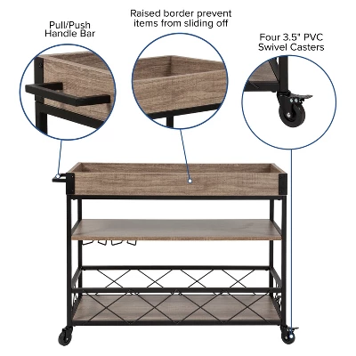 Emma And Oliver Light Oak Wood Kitchen Bar Cart, Stemware Rack And Locking Casters 4 Emma And Oliver Light Oak Wood Kitchen Bar Cart, Stemware Rack And Locking Casters - Image 2