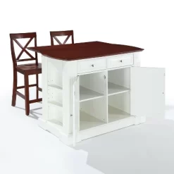 Coventry Drop Leaf Top Kitchen Island With 2 X-Back Stools White - Crosley -Baxton Studio Store GUEST 363ecf06 d272 4c3b aa2f bd05105f0a77