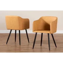 2pc Eris Tan Leather Upholstered And Metal Dining Chairs Black/Tan - Baxton Studio -Baxton Studio Store GUEST 36b47653 937e 4d57 a136 3c19e2dce8fa