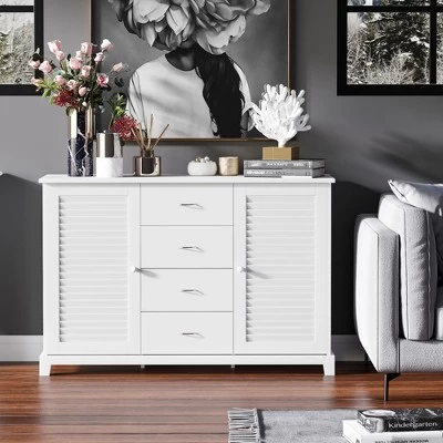 HOMCOM 47" Modern Storage Cabinet Buffet Sideboard With Drawers And Louvered Doors- White 3 HOMCOM 47" Modern Storage Cabinet Buffet Sideboard With Drawers And Louvered Doors- White