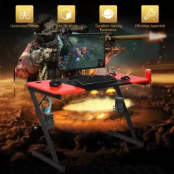 Costway Gaming Desk & Chair Set Z-Shaped Racing Style Desk With Massage Swivel Gaming Chair -Baxton Studio Store GUEST 37f795d8 dc08 4686 ad01 9f0afc1f37d9