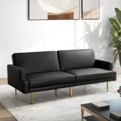 Lanna 76"Wide Vegan Leather Modern Style Convertible Futon Sofa Bed For Living Room Guest Bedroom | ARTFUL LIVING DESIGN -Baxton Studio Store GUEST 3867f09f 8b58 4f13 9fe9 32fe65740f57
