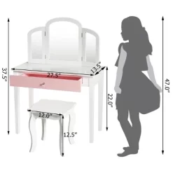 Costway Kids Vanity Set Princess Makeup Dressing Play Table Set W/Mirror White Pink 14 Costway Kids Vanity Set Princess Makeup Dressing Play Table Set W/Mirror White Pink -Baxton Studio Store GUEST 3923dceb 5a03 46b8 95e7 18774d38d2e6