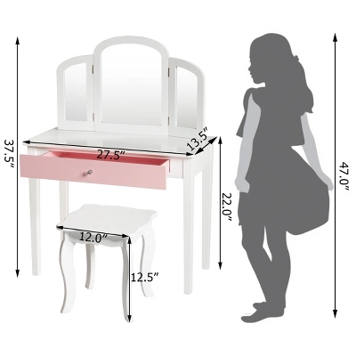 Costway Kids Vanity Set Princess Makeup Dressing Play Table Set W/Mirror White Pink 6 Costway Kids Vanity Set Princess Makeup Dressing Play Table Set W/Mirror White Pink - Image 4