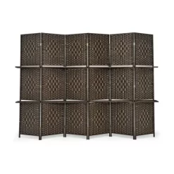 Costway 6 Panel Folding Room Divider 6Ft Weave Fiber Screen W/ 2 Display Shelves -Baxton Studio Store GUEST 3966a7ce 66a0 4587 8ea0 7bd917300793