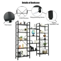Costway Triple Wide 5-tier Bookcase Large Bookshelf Display Storage Shelf Vintage Black -Baxton Studio Store GUEST 3a47e75d cb5d 4251 a301 bda305be4d3a