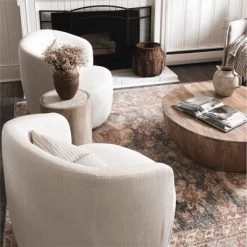 Bella 28'' Seat Width Contemporary Farmhouse,Upholstered Linen Swivel Chair, Armrest 360° Swivel Nursery Chair-The Pop Maison -Baxton Studio Store GUEST 3a65c43a 5a71 4a3a a78f adec55cd2033