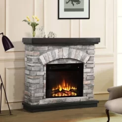 36" Freestanding Electric Fireplace Gray - Home Essentials