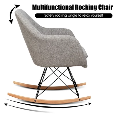 Costway Rocking Chair Fabric Rocker Upholstered Single Sofa Chair Accent Armchair Grey 7 Costway Rocking Chair Fabric Rocker Upholstered Single Sofa Chair Accent Armchair Grey - Image 5