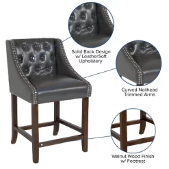 Flash Furniture Carmel Series 24" High Transitional Tufted Walnut Counter Height Stool With Accent Nail Trim -Baxton Studio Store GUEST 3c42845c 2f0e 4d9d 91f9 acf67445a2dd
