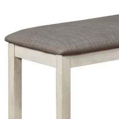 Wooden Bench With Fabric Upholstered Seat And Chamfered Legs Gray/White - Benzara