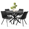 Oliver+Kourtney 5-Piece Solid Black Round Dining Table Set With Faux Leather Dining Chairs Set Of 4 With Black Legs-The Pop Maison -Baxton Studio Store GUEST 3e873e62 807f 473a a8ef 2496211b8aef