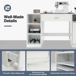 Costway Sewing Craft Table Home Office Computer Desk W/ Storage Shelves & Drawer 18 Costway Sewing Craft Table Home Office Computer Desk W/ Storage Shelves & Drawer -Baxton Studio Store GUEST 3efbb29e bfe4 44c2 9dae 077ade98dd20