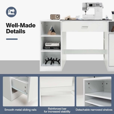 Costway Sewing Craft Table Home Office Computer Desk W/ Storage Shelves & Drawer 10 Costway Sewing Craft Table Home Office Computer Desk W/ Storage Shelves & Drawer - Image 8