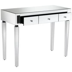 Studio 55D Thea Modern Mirrored Rectangular Desk 39 1/2" X 18" With 3-Drawer Silver Faceted Crystal Knobs For Living Room Bedroom Bedside Entryway -Baxton Studio Store GUEST 3f6a1dff e68a 4b83 b96e 7ff1b32838f0