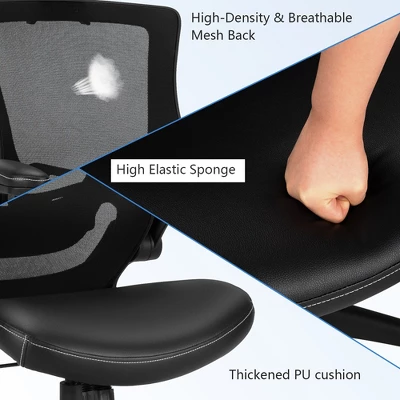 Costway Mesh Back Adjustable Swivel Office Chair W/ Flip Up Arms Leather Seat 9 Costway Mesh Back Adjustable Swivel Office Chair W/ Flip Up Arms Leather Seat - Image 7