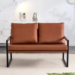 Stylish PU Leather Loveseat With 2 Pillows – ModernLuxe