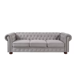 Chesterfield Linen Tufted Nailhead Upholstered Sofa With Wooden Legs - ModernLuxe -Baxton Studio Store GUEST 4277bd5a c437 42f5 97ca 6f957dd6006a