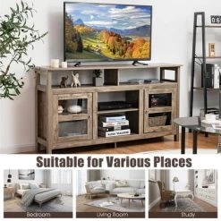 Costway 58'' TV Stand Entertainment Console Center W/ 2 Cabinets Up To 65'' GreyBlackWalnut -Baxton Studio Store GUEST 428210e4 588b 49bb b8ba 88e8516e4e1c