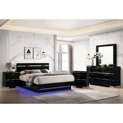 5pc Cavatao Bedroom Set With Led Light Black/Chrome - MiBasics 3 5pc Cavatao Bedroom Set With Led Light Black/Chrome - MiBasics
