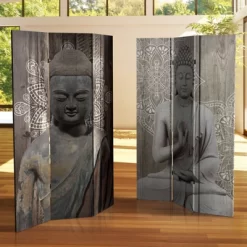 6" Double Sided Stone Buddha Canvas Room Divider Gray - Oriental Furniture -Baxton Studio Store GUEST 446eb100 c9a7 485a a763 c3d5c83a8cc1
