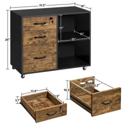 Yaheetech Vintage Mobile Letter Size Rolling File Cabinet With Drawer And Open Shelf For Home Office -Baxton Studio Store GUEST 44de832d 908f 49a5 a309 568eec472a2c