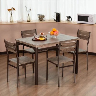 Zenvida Dining Table Set For 4, Rustic Grey 5 Piece Dinette Set Kitchen Table 4 Chairs 7 Zenvida Dining Table Set For 4, Rustic Grey 5 Piece Dinette Set Kitchen Table 4 Chairs - Image 5
