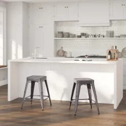 Merrick Lane 24" High Powder Coated Backless Metal Counter Stool With Clear Coat Finish And Plastic Floor Glides For Indoor Use