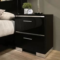 2pc Shorehaven Contemporary Nightstand And Bed Set Black/Chrome - MiBasics -Baxton Studio Store GUEST 48431905 39b3 43ed b8b8 bf826f09a8c7
