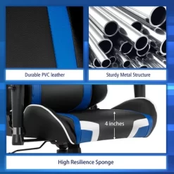 Costway Massage Gaming Chair Reclining Swivel Racing Office Chair W/Lumbar Support WhiteBlueGreyRed -Baxton Studio Store GUEST 488555ed c43a 4135 a1a9 038ee29099ce