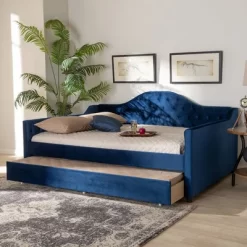 Perry Velvet Daybed With Trundle - Baxton Studio -Baxton Studio Store GUEST 496661a3 8e07 4a1f 8849 c925cfe2d051