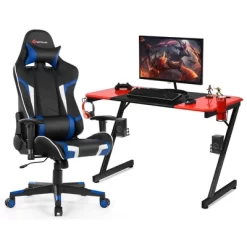 Costway Gaming Desk & Chair Set Z-Shaped Racing Style Desk With Massage Swivel Gaming Chair -Baxton Studio Store GUEST 4996b62d 86c0 4b4f b208 be5f2e185ca9