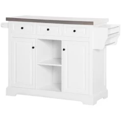 HOMCOM Rolling Kitchen Island On Wheels With Stainless Steel Top, Spice Rack & Drawers, Utility Portable Multi-Storage Cart On Wheels -Baxton Studio Store GUEST 4d80202c fe1b 458f a21c eda55f0bf433