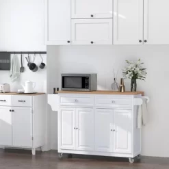 HOMCOM Rolling Kitchen Island Storage Cart Table W/ Drop Leaf Top