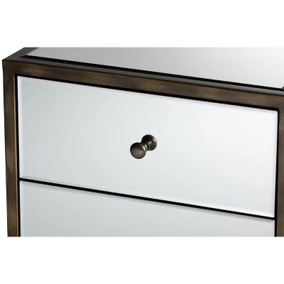 Baxton Studio Nouria Mirrored 3 Drawer Nightstand Bedside Table Silver - BaxtonStudio 4 Baxton Studio Nouria Mirrored 3 Drawer Nightstand Bedside Table Silver - BaxtonStudio - Image 2