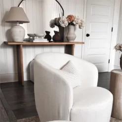Bella 28'' Seat Width Contemporary Farmhouse,Upholstered Linen Swivel Chair, Armrest 360° Swivel Nursery Chair-The Pop Maison -Baxton Studio Store GUEST 4e4a5f58 e1c1 466e a8be b166c37c053b