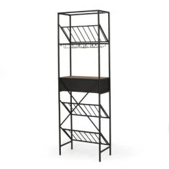 Boster Boho Industrial 21 Bottle Floor Wine Rack With Storage Natural/Black - Christopher Knight Home -Baxton Studio Store GUEST 4e560d45 a088 4faf af45 25363c758e6b
