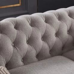Chesterfield Linen Tufted Nailhead Upholstered Sofa With Wooden Legs - ModernLuxe -Baxton Studio Store GUEST 4e9f37a7 416e 4366 a791 0ac718de27d7
