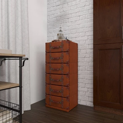 Traditional Faux Leather 6 Drawer Chest Camel Brown - Olivia & May 14 Traditional Faux Leather 6 Drawer Chest Camel Brown - Olivia & May - Image 12