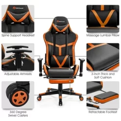 Costway Massage Gaming Chair Reclining Racing Chair With Lumbar Support &Footrest Orange 19 Costway Massage Gaming Chair Reclining Racing Chair With Lumbar Support &Footrest Orange -Baxton Studio Store GUEST 4fcb4884 8269 48f7 b9a4 7304563ac324