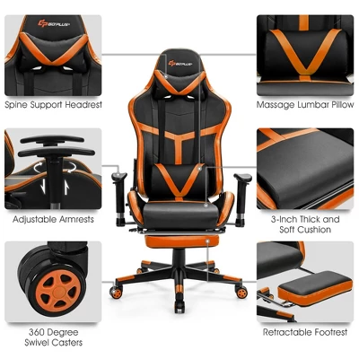 Costway Massage Gaming Chair Reclining Racing Chair With Lumbar Support &Footrest Orange 11 Costway Massage Gaming Chair Reclining Racing Chair With Lumbar Support &Footrest Orange - Image 9