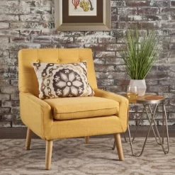 Eilidh Mid Century Tufted Accent Chair Muted Yellow - Christopher Knight Home