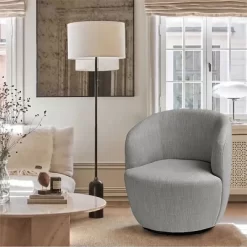 Bella 28'' Seat Width Contemporary Farmhouse,Upholstered Linen Swivel Chair, Armrest 360° Swivel Nursery Chair-The Pop Maison -Baxton Studio Store GUEST 50c11e11 1556 433a 96c3 348e9eeb919f
