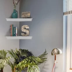 8" X 16" Set Of 2 Decorative Wood Floating Corner Shelves White - American Art Decor