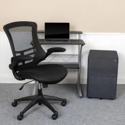 Flash Furniture Work From Home Kit - Black Computer Desk, Ergonomic Mesh Office Chair And Locking Mobile Filing Cabinet With Side Handles